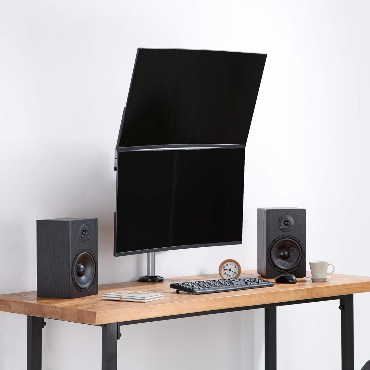 AVLT Dual 17"-32" Stacked Monitor Arm Desk Mount for 2 Flat or Curved Screens, Full Motion Height Adjustable with Swivel, Tilt, Rotation, Extra Tall, VESA, C-Clamp or Grommet Base