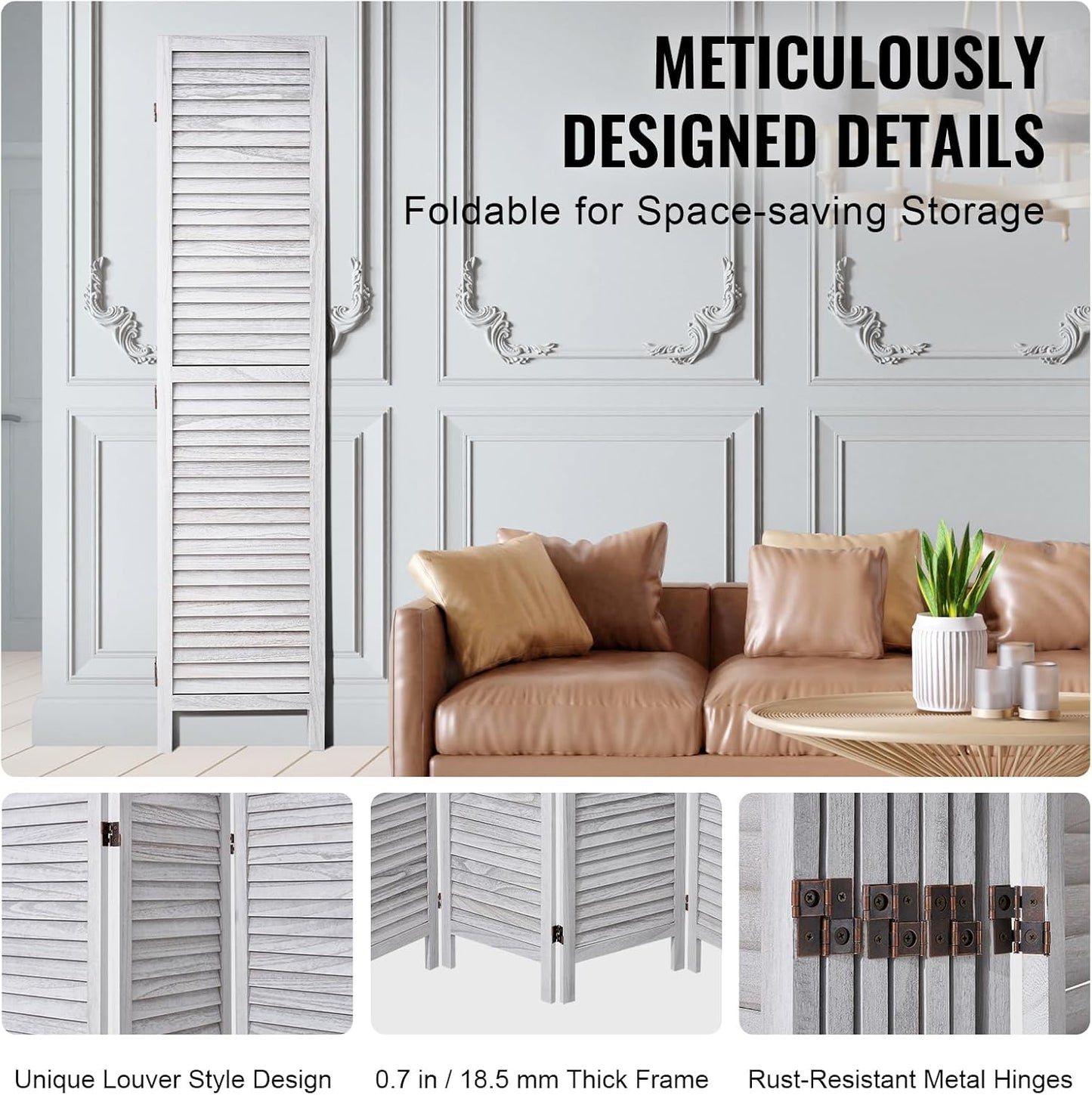 VEVOR Wood Room Divider, 8 Panel Wood Folding Privacy Screen, 66.9 Inches Tall Indoor Louvered Wooden Partition, Portable Decoration Screen, for Room Separation, Home, Office, Restaurant & Bedroom