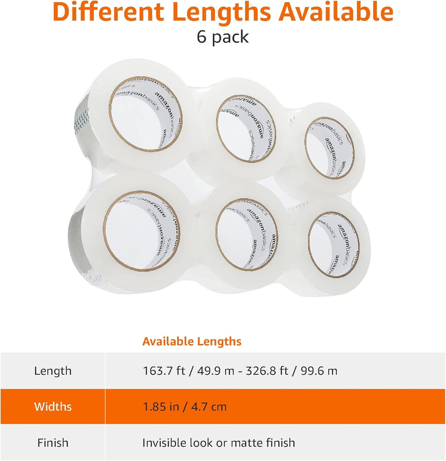 Amazon Basics Packing Tape for Moving boxes, Shipping Tape Refills, Clear, 1.88-Inch Wide x 109 Yards, 6-Pack, Total 654 Yards