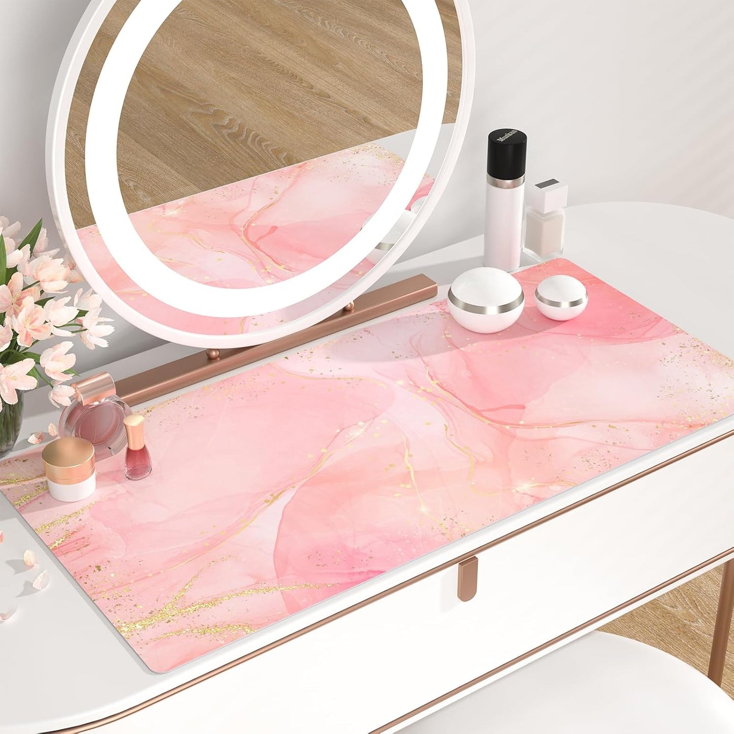 QIYI Large Mouse Pad, Extended Desk Mat for Desktop, PU Leather Waterproof Gaming Mousepad, Computer Desk Accessories Protector Writing Pads for School Office Home 31.5" x 15.7" - Dreamy Pink Marble