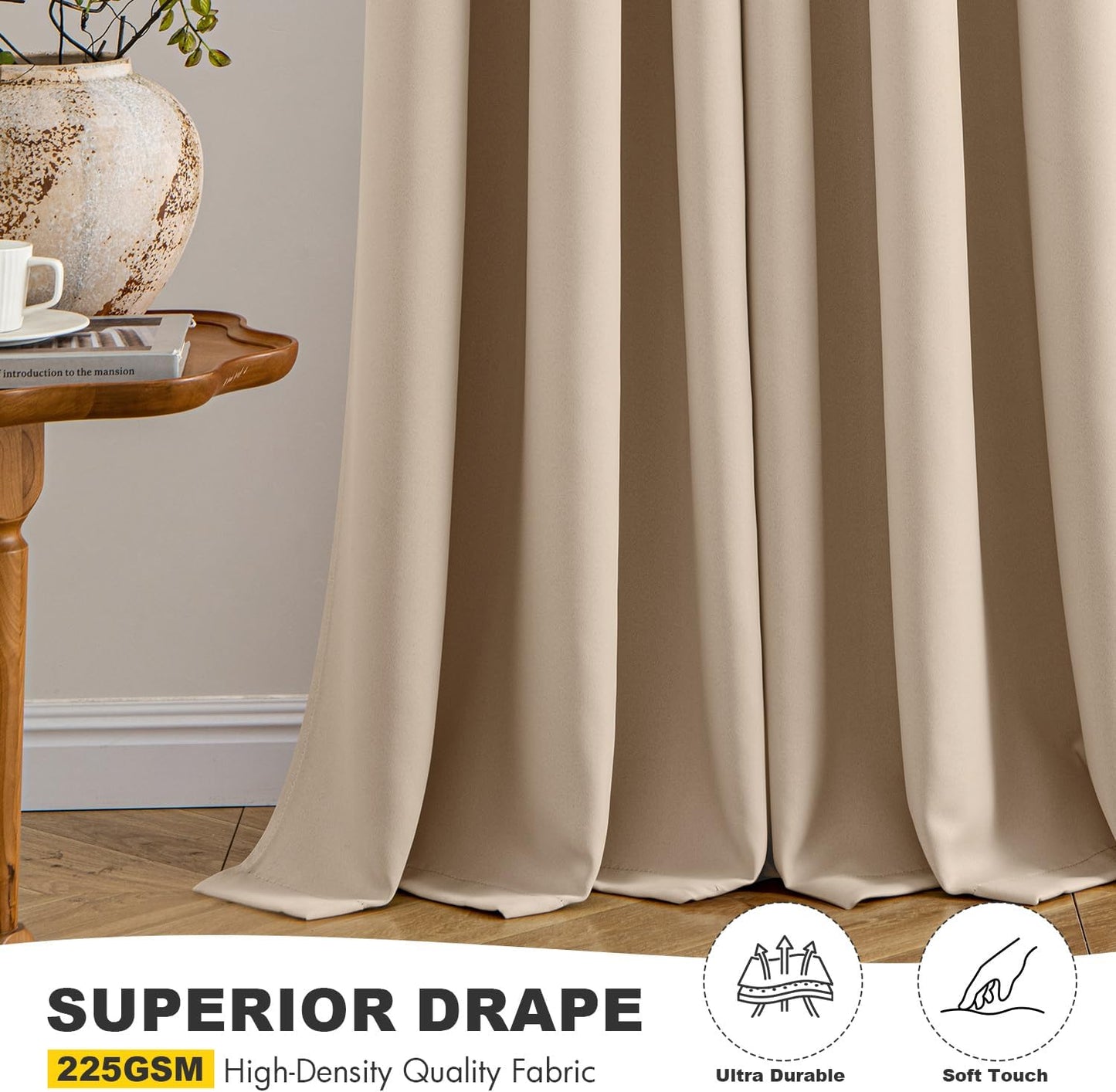 MIULEE Beige Blackout Curtains - Bedroom Window Treatment Curtains Thermal Insulated Room Darkening Drapes for Living Room Kitchen Grommet Top Light Blocking Drapery, 40 x 54 Inches Long, 2 Panels