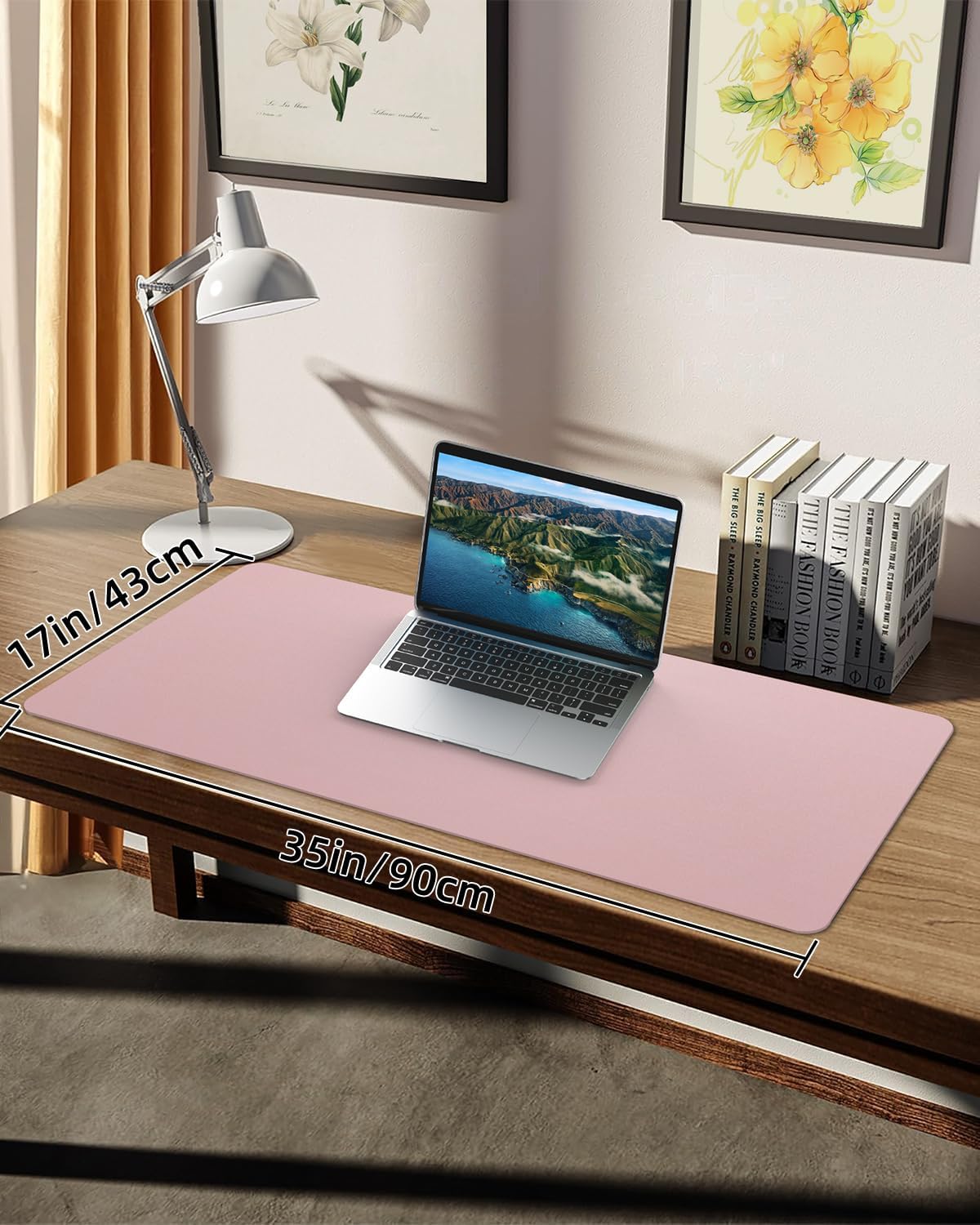 Non-Slip Desk mat,PULeather Desk Pad Protector, Office Desk Mat, Large Mouse Pad,Desk Blotter, Laptop Desk Pad, Waterproof Desk Writing Pad for Office and Home (Rose Pink, 35.4" x 17")