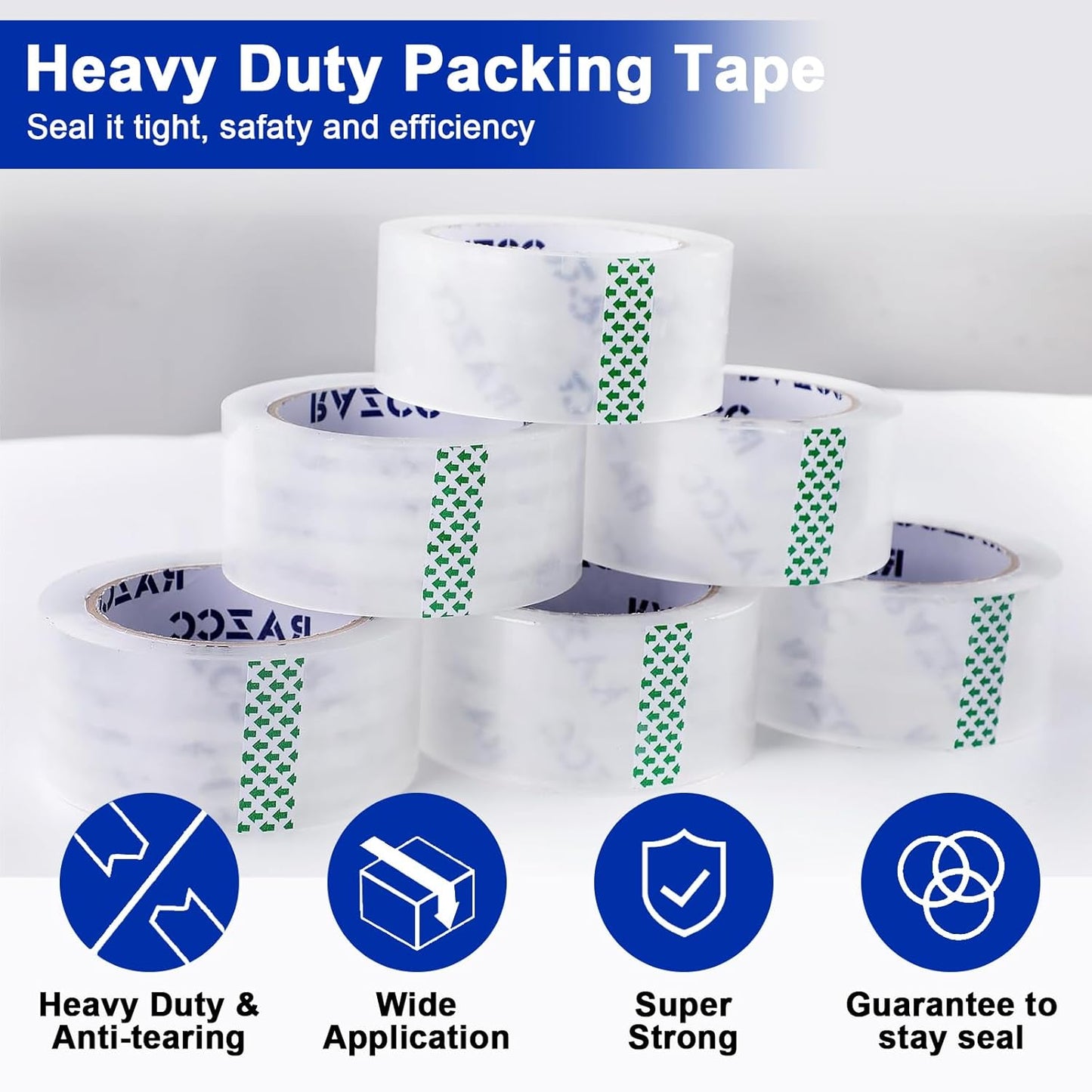 Clear Packing Tape, 12 Rolls Heavy Duty Packaging Tape with Dispensers for Packing Shipping Moving and Sealing, Thicker Packing Tape-2" x 65 Yards Per Roll, 780 Total Yards