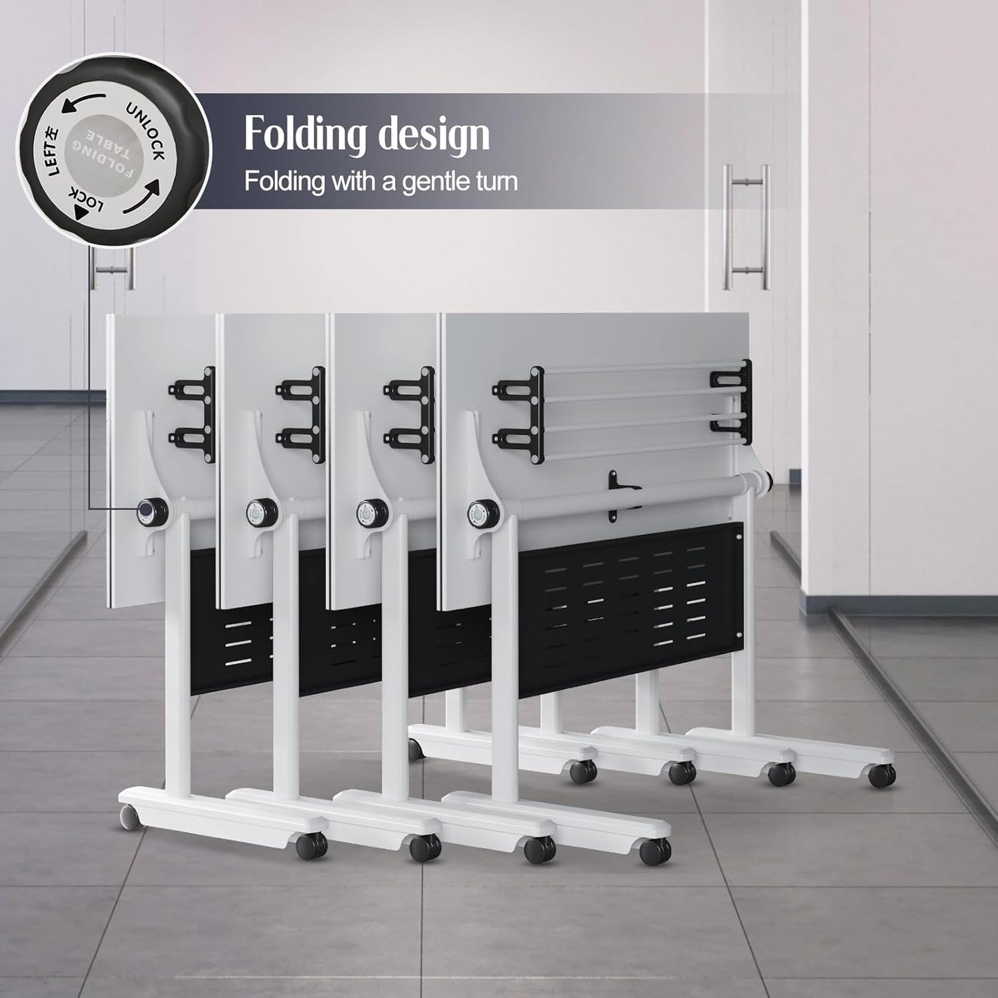 2Pack Conference Room Table, Folding Conference Table for Office Classroom, Mobile Training Tables with Casters Silent Wheels, Large Rectangular Convertible Modular Seminar Tables (L55.1in)