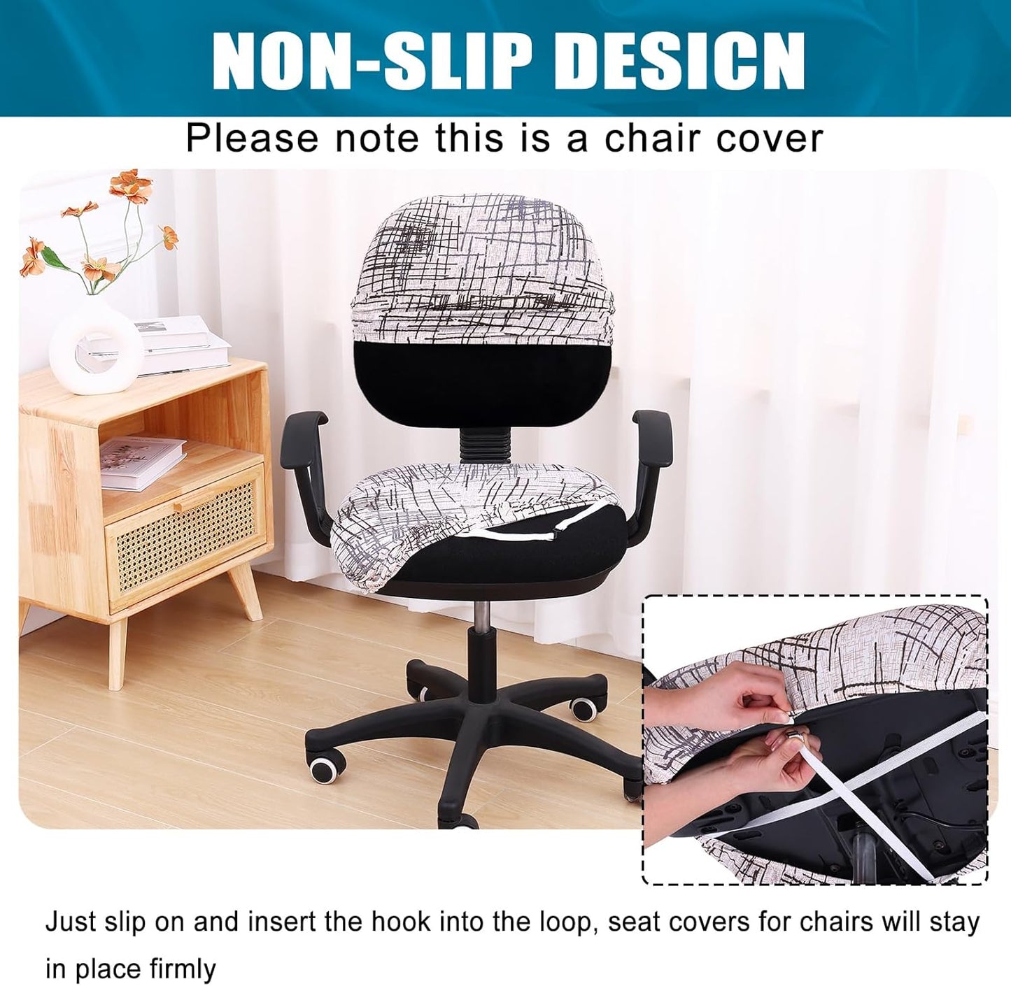Smiry Stretch Printed Office Computer Chair Covers, Universal Washable Removable Desk Rotating Chair Slipcovers Protector, Seat + Backrest Cover - Brown and White