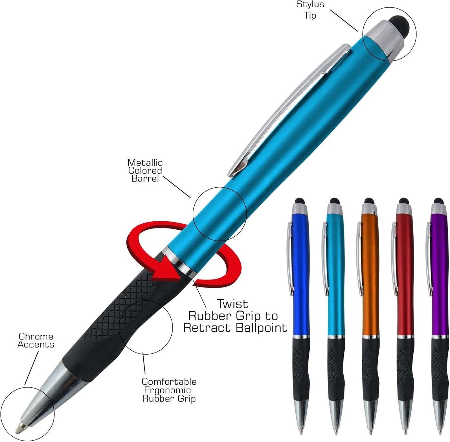 Personalized Stylus Pens With your Custom Logo or Text -300 Pack Bulk-for Businesses, Parties, and Events, 2 in 1 Ballpoint Pen + Capacitive Stylus for Touchscreen Devices, Green Barrel, Blue Ink