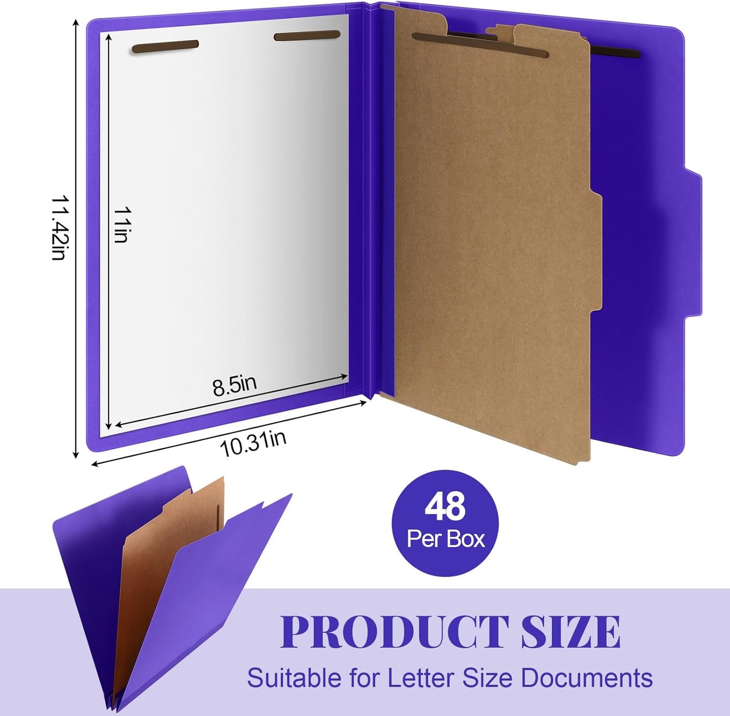 48 Pcs Classification Folders Letter Size, 1 Divider Pressboard File Folder with Fasteners, Expanding File Organizer Bulk for Teachers, Clergy, Office, Church, Christmas Donations (Purple)