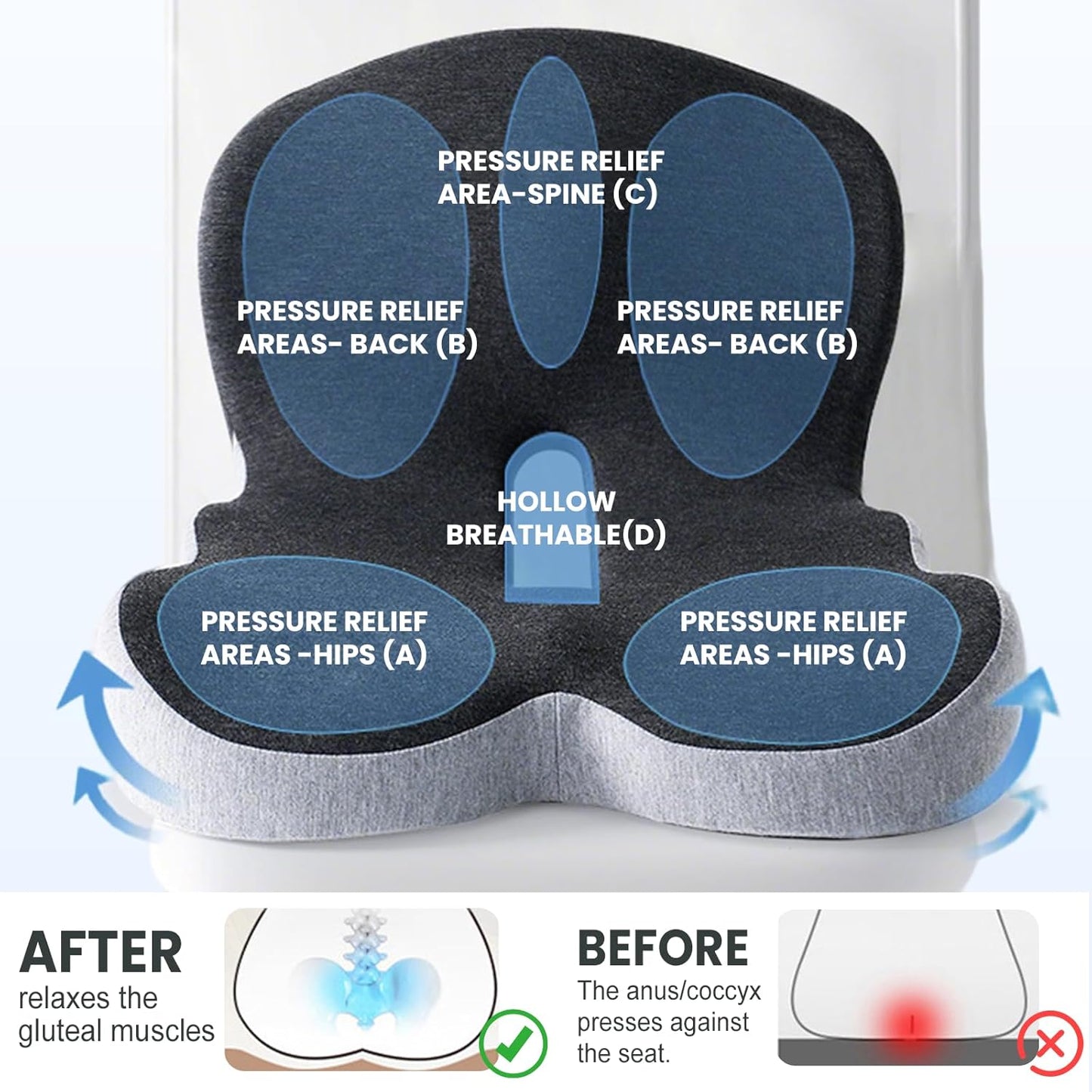 Back and Seat Cushion, 2025 New Ergonomic Non-Slip Memory Foam Seat Cushion with Back Support, L-Shaped Breathable Seat Cushions for Car, Office, Home (Mixed Gray)