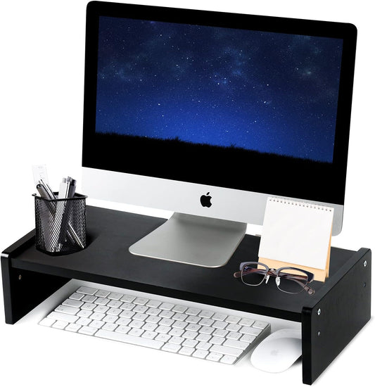 KINLINK Solid Wood Monitor Stand Riser, Monitor Riser with 2 Adjustable Height, 15.8 inch Computer Riser for Computer, iMac, PC, Printer, Computer Monitor Stand for Home & Office, Black