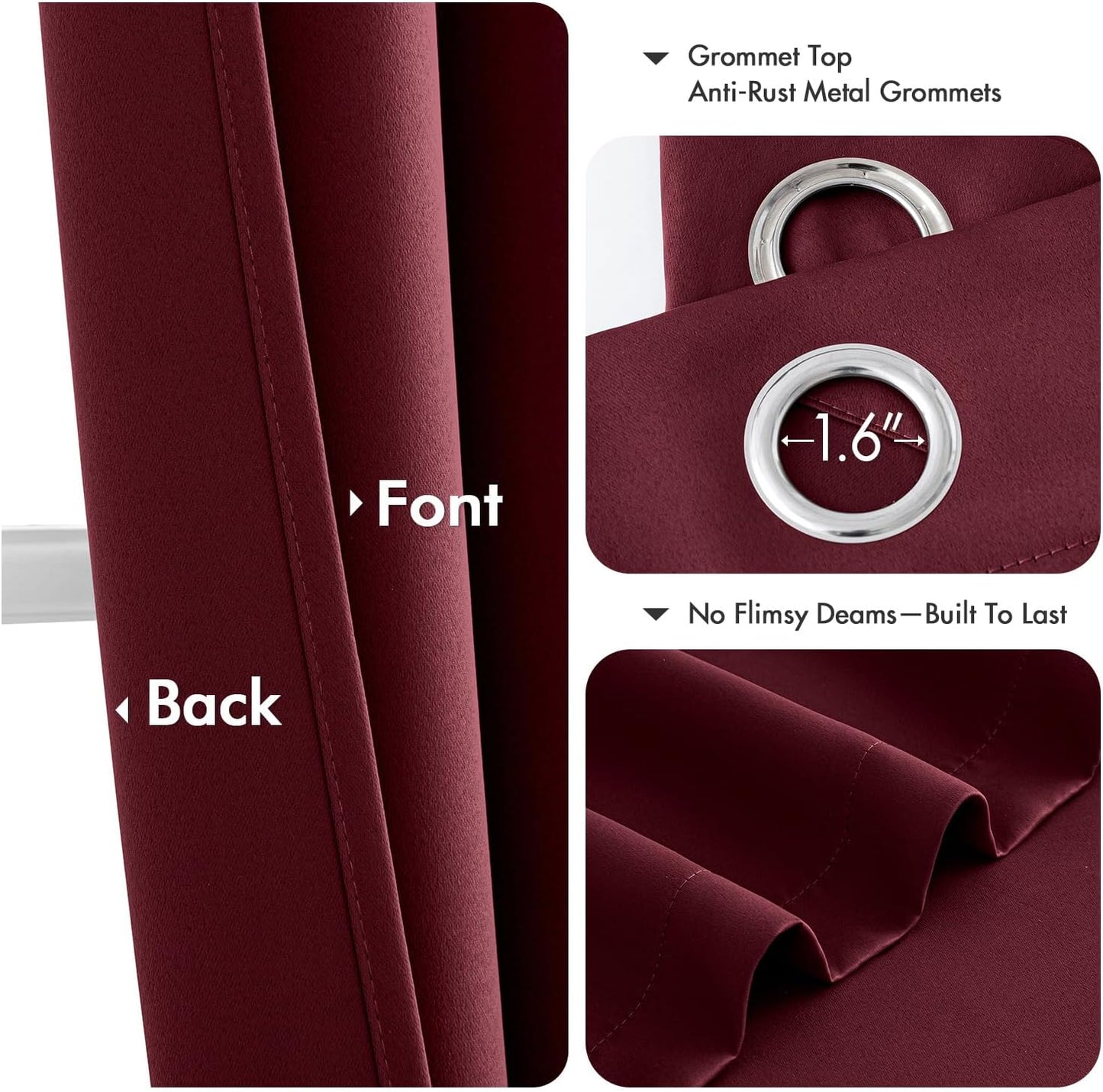 MIULEE Burgundy Red Blackout Curtains for Bedroom Living Room 63 Inches Long 2 Panels, Thermal Insulated Room Darkening Drapes Solid Grommet Top Noise Reduction Christmas Window Treatments 40x63 Inch