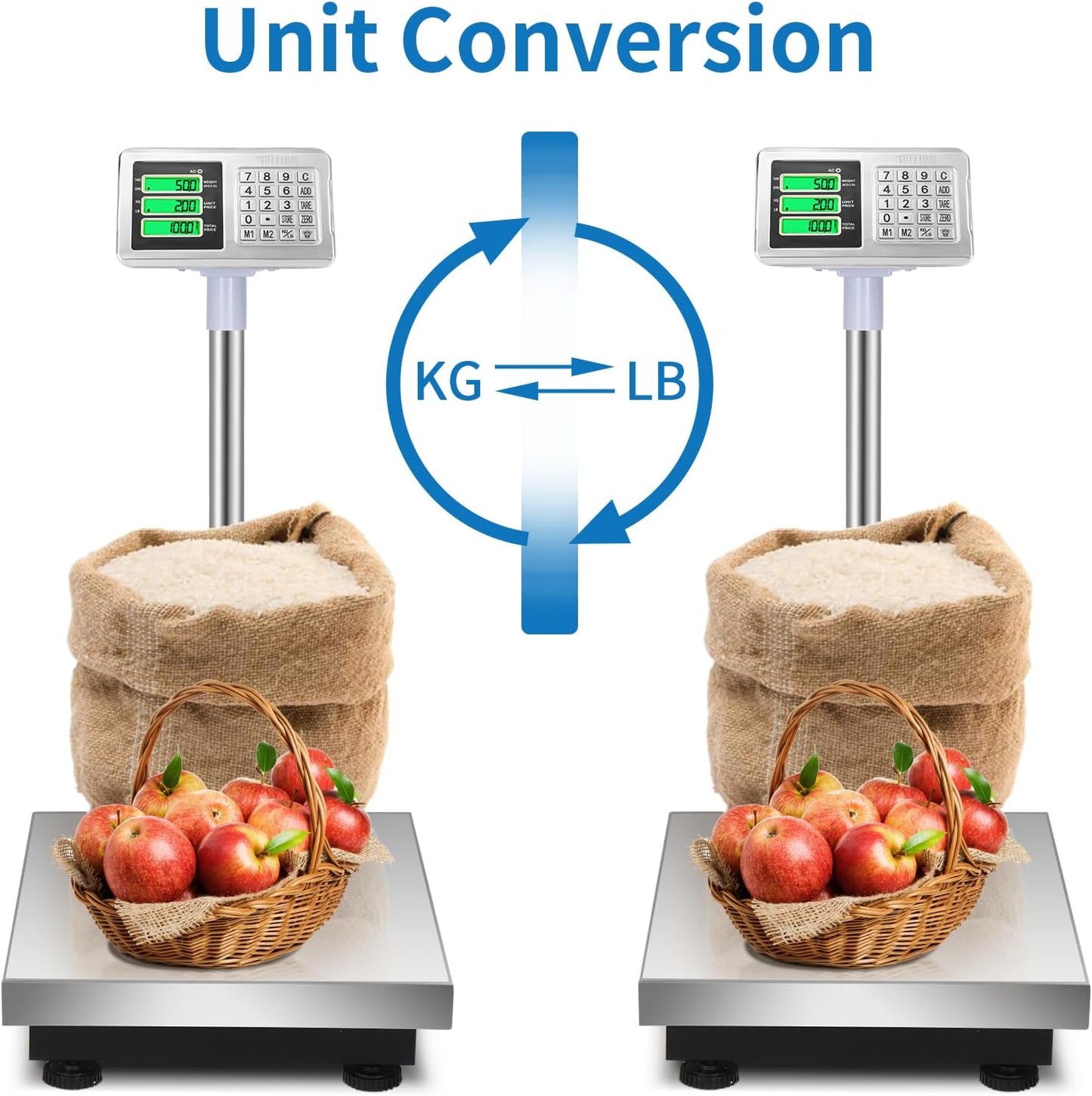 TUFFIOM 661lbs Weight Electronic Platform Scale,Stainless Steel High-Definition LCD Display,Digital Floor Heavy Duty Scales,Perfect for Luggage Package Price Computing Postal Shipping Mailing