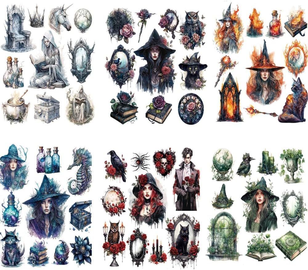 Alideco 120pcs Scrapbook Stickers Witch Girls Tarot People Scrapbooking Junk Journal Crafts Embelishment Decoration Diary Stickers (getenvwu)