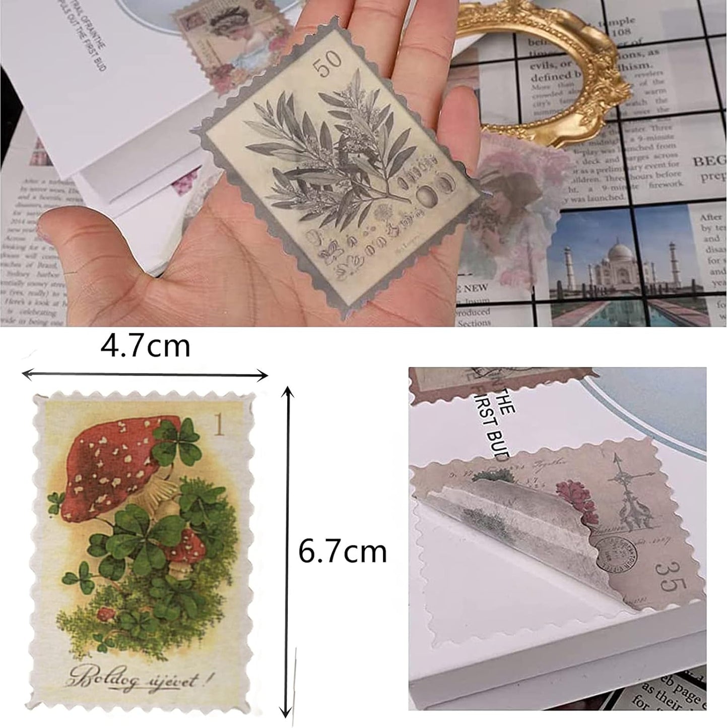 60pcs Vintage Postage Stamp Stickers, Aesthetic Sticker for Scrapbooking, Journaling Supplies, Planners, Kid DIY Art Crafts, Bullet Journal Ephemera