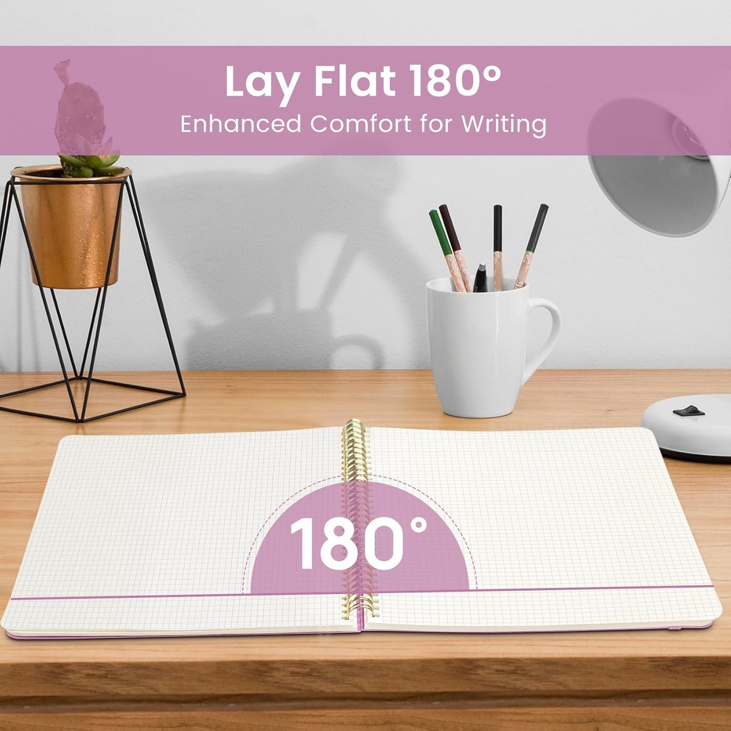 Taja Spiral Graph Notebook, 8.5"x11" Notebooks for Work, Large A4 Journal for Women & Men, Grid Notebook, Journaling Notebook for Writing, Plastic Cover Spiral Journal, Purple