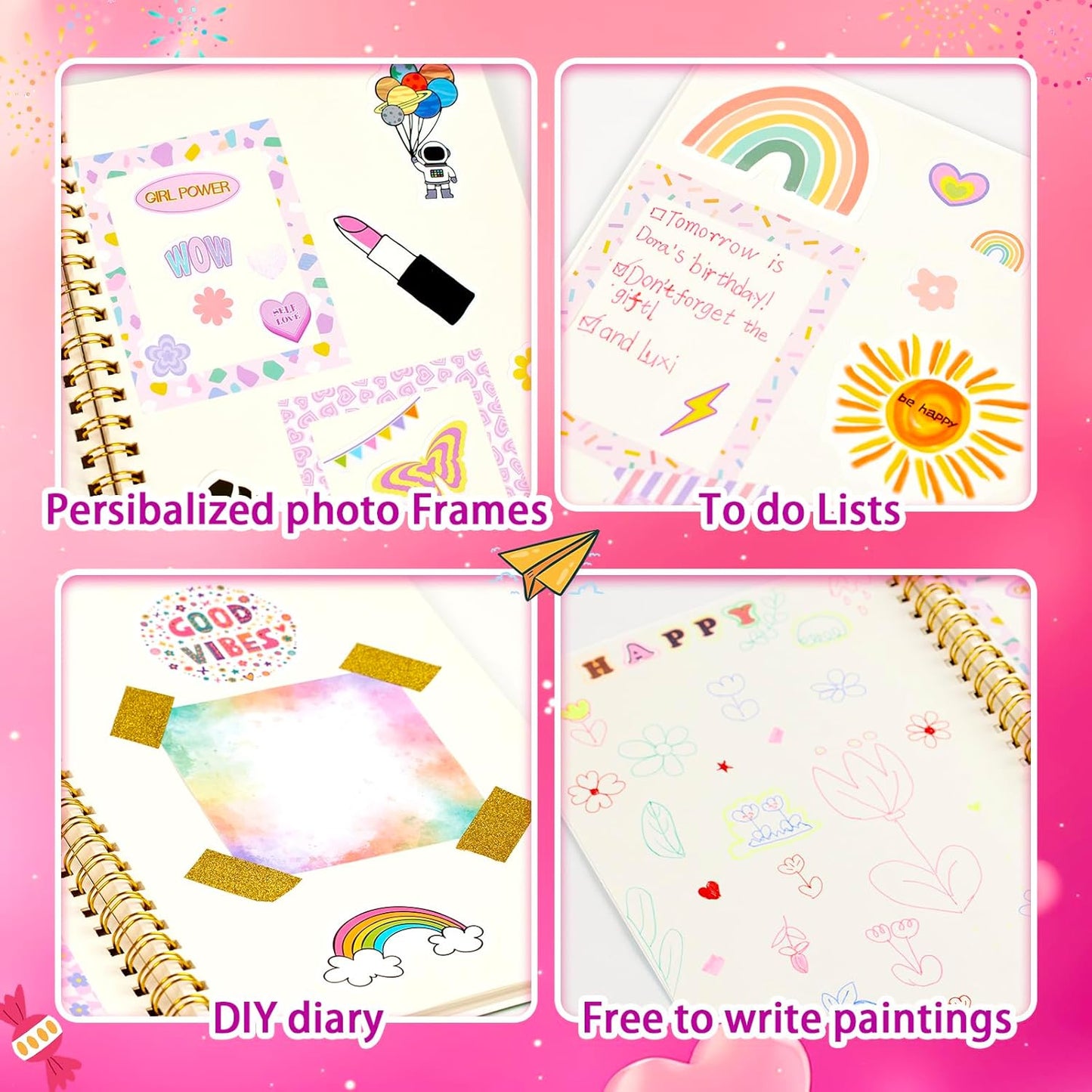2 PC DIY Journal Kit for Girls Age 8-14, DIY Journal Set for Teen Girl,Christmas|Birthday Gift for 8 9 10 11 12 13 14 Year Old Girl Ideas, Stationery|Scrapbook|Diary Art Crafts Supplies Toy Set