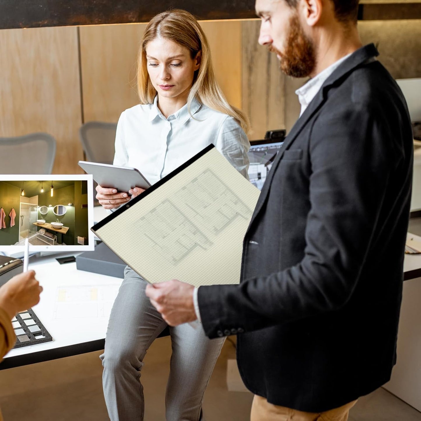 Fainne Large Engineering Graph Paper Pad 22''x17'' Landscape 4" x 4"Grid Pad Giant Drafting Sketching Graph Paper for Engineer Architect Designer Mathematician Draftsman(Beige and Brown)