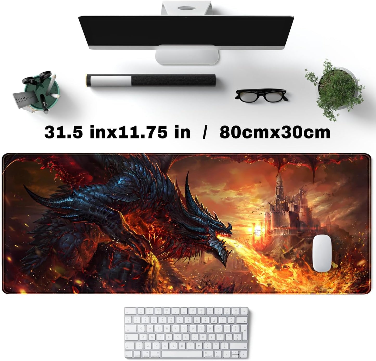 Japanese Desk Mat Dragon Castle Desk Pad Game Aesthetic Mouse Pad Large Gaming Mousepad Extended Keyboard Pad 31.5 x 11.8 in Laptop Computer Mouse Keyboard Mouse Pads for Desk Decor Mat.