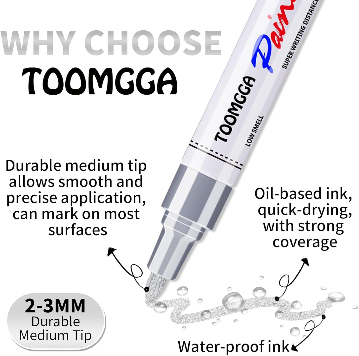 Silver Paint Pens Paint Markers Permanent Markers Oil Based for Metal Wood, Metal, Car Tyre,Wood, Plastic, Rock Painting, Glass, Craft Supplies,Waterproof