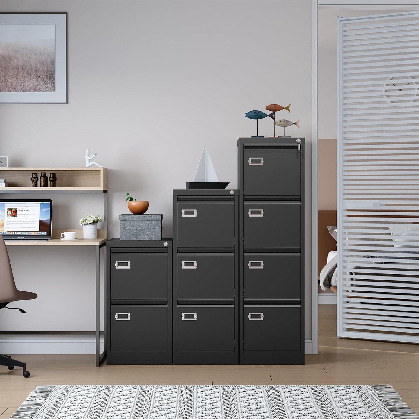 SISESOL 3 Drawer File Cabinet with Lock and Tag,Narrow Three Drawer Filing Cabinet,Vertical Metal File Cabinets,Small Black Filing Cabinets for Home Office Fit Letter/A4/Legal Size File,Easy Assembly