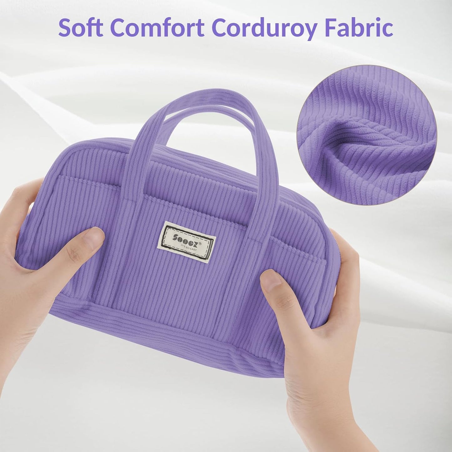 Sooez Large Pencil Case Pouch, Extra Big Pencil Bag with 5 Compartments, Pen Bag Wide Opening, Soft Corduroy Pencil Pouch Organizer with Zipper, Cute Aesthetic School Supplies for Teen Girls-Purple