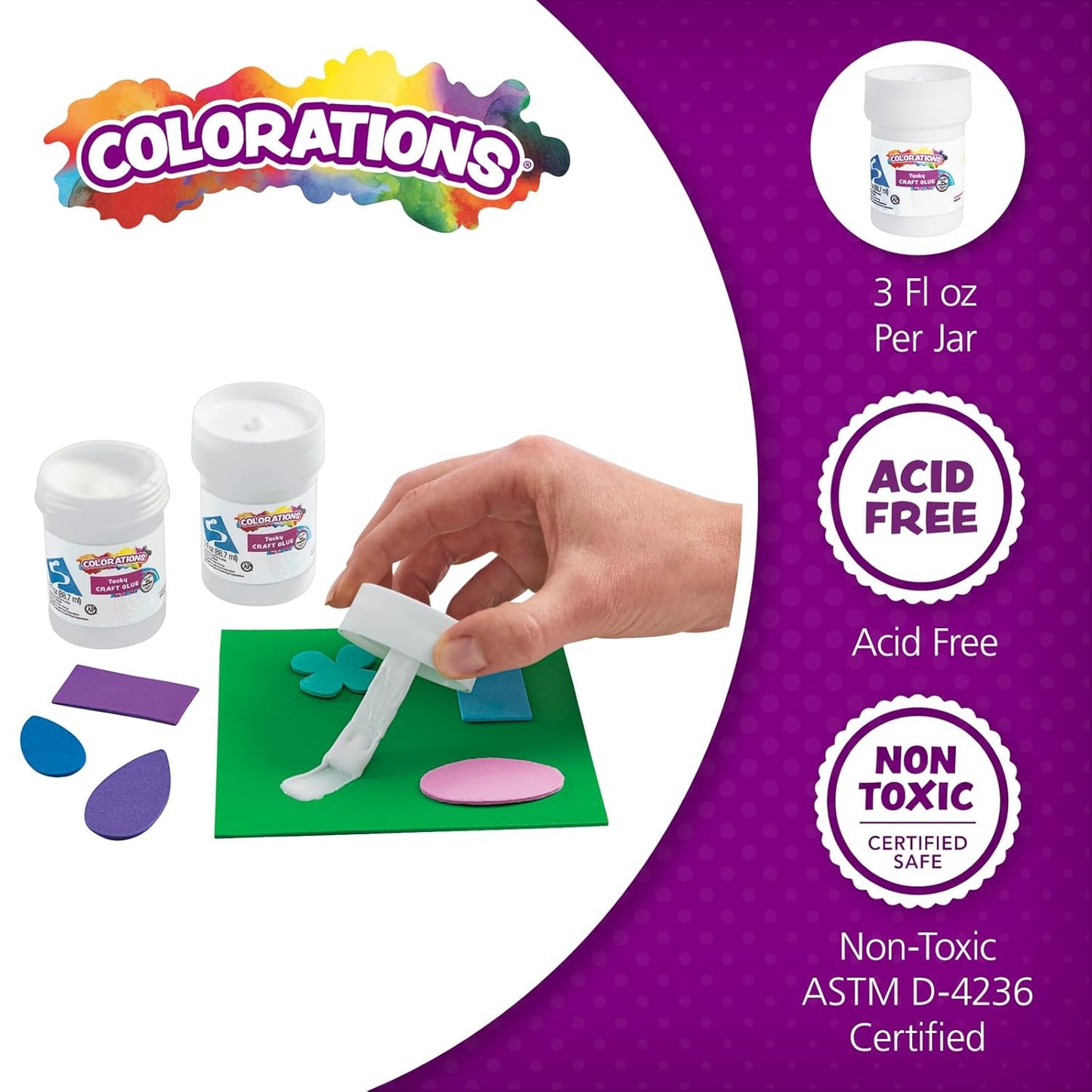 Colorations® Tacky Craft Glue Classroom Pack Jars, Each with Built in Brush Applicator, Set of 12, Each 3oz, Thick & Strong Tacky Glue, Dries Clear, Use at School, Home, Office & Craft Projects