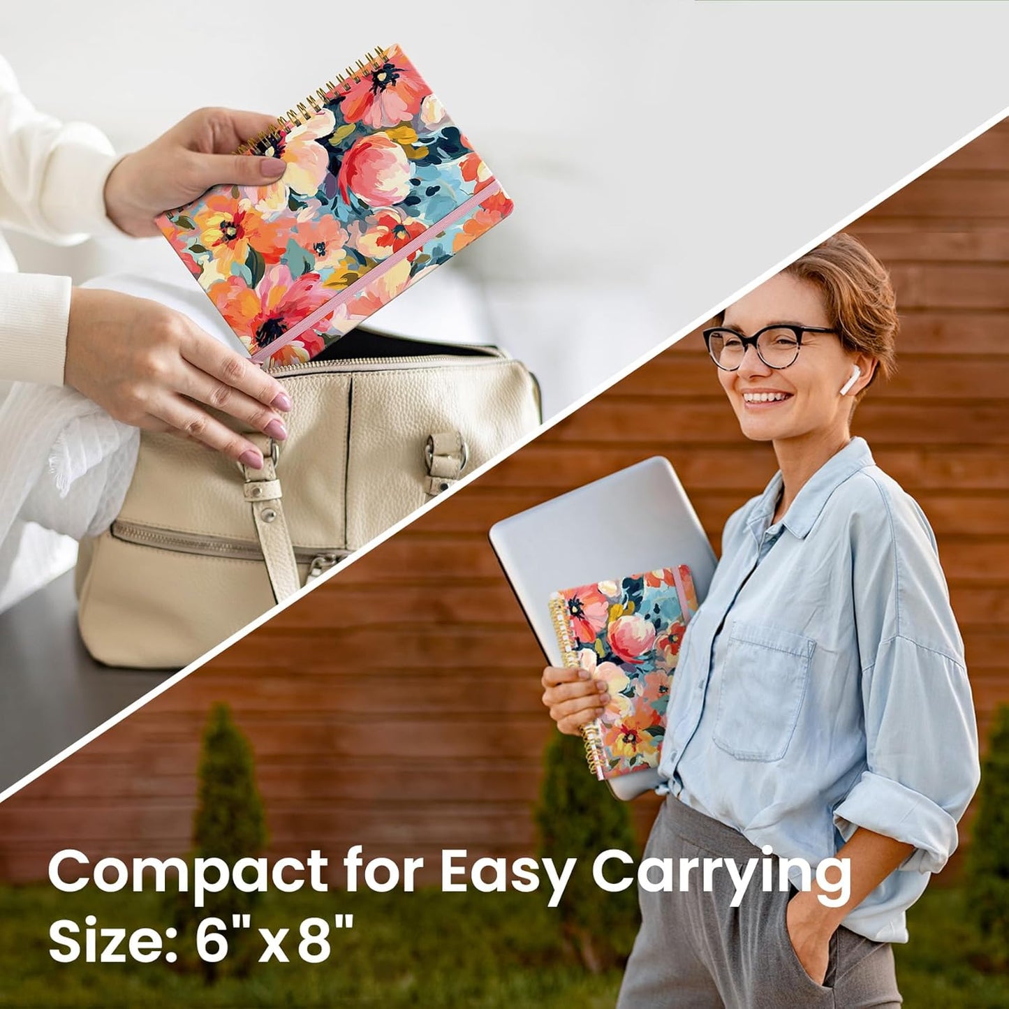 Lined Spiral Journal Notebook for Women, Cute A5 College Ruled Hardcover Notebook for Work & Note Taking, Aesthetic Pretty Journal for Writing, 140 Pages, Pastel Garden