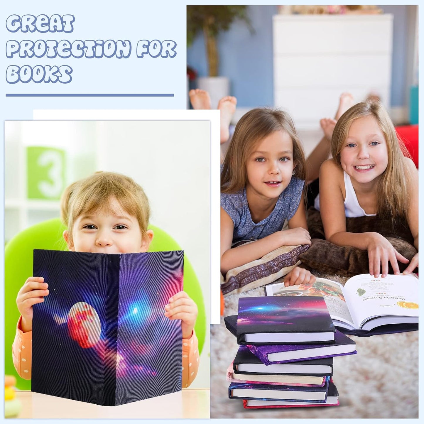 6 Pack Stretchable Book Cover Jumbo Fabric Book Covers Colorful Pattern Print Book Protector Washable Reusable Protective Textbook Cover for Hardcover Textbooks up to 9 x 11 Inch (Star Pattern)