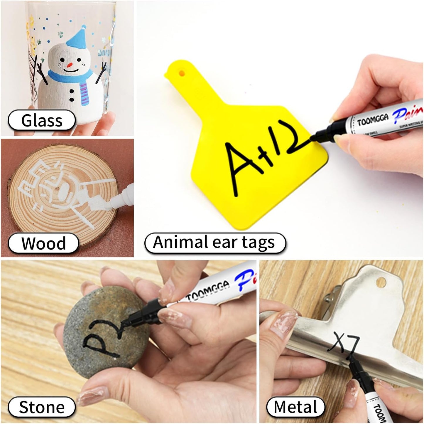 White and Black Permanent Markers Paint Pens - 12 Pack Oil Based Paint Markers, Medium Tip, Quick Drying Pens for Wood, Metal, Rock Painting, Mugs, Canvas, Clothes, Plastic Marking