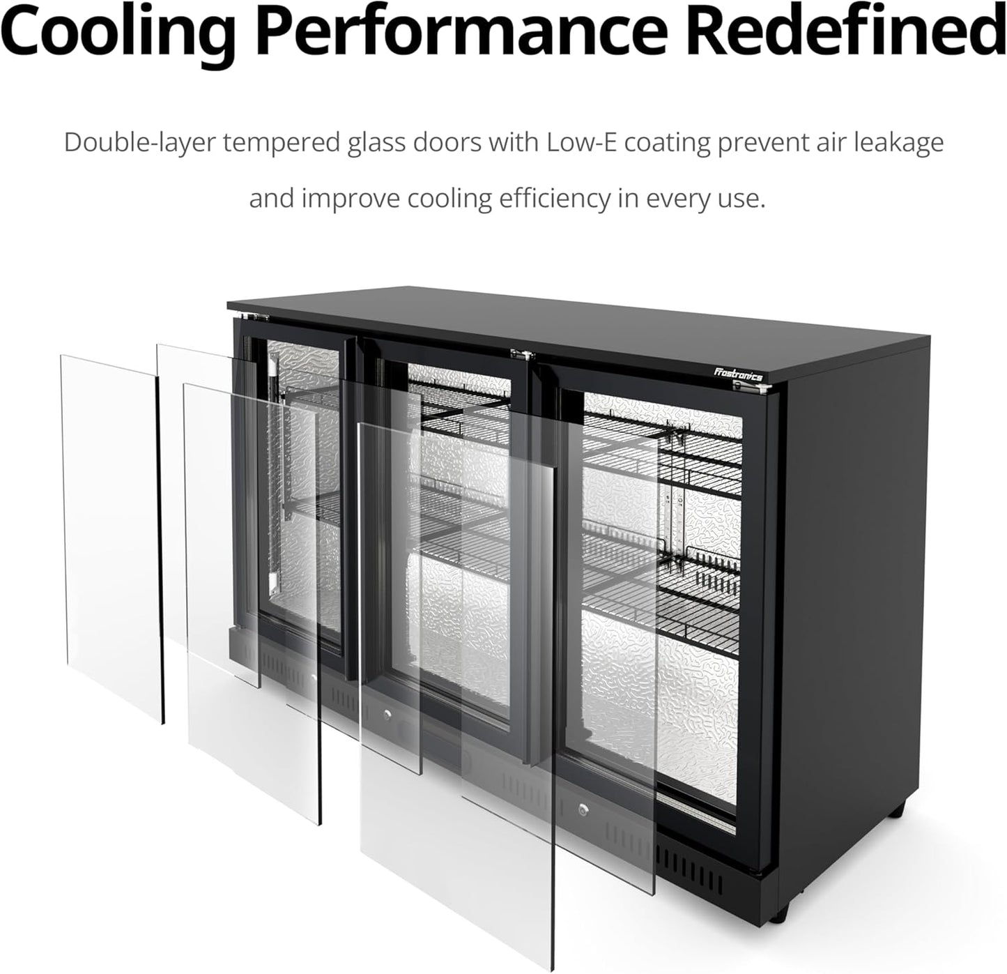 54 inch 318-can Triple Hinged Door Back Bar Cooler, 10.42 cu. ft. Under Counter Glass Door Bar Fridge with hinged doors, lockable, 32-50°F Beverage Refrigerator, ETL Certified, Black