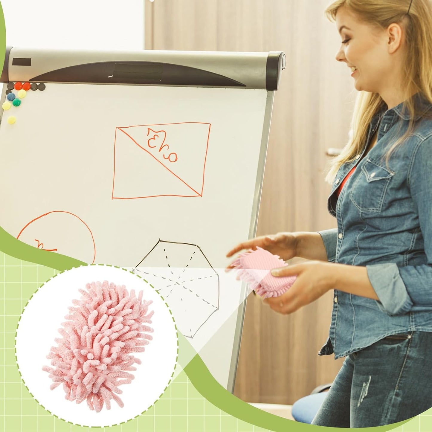 Zonon 4 Pieces Dry Erase Eraser Microfiber Shag Washable Whiteboard Eraser for Markers, Chalk, Classroom, Home and Office(Pink, Green, Gray)