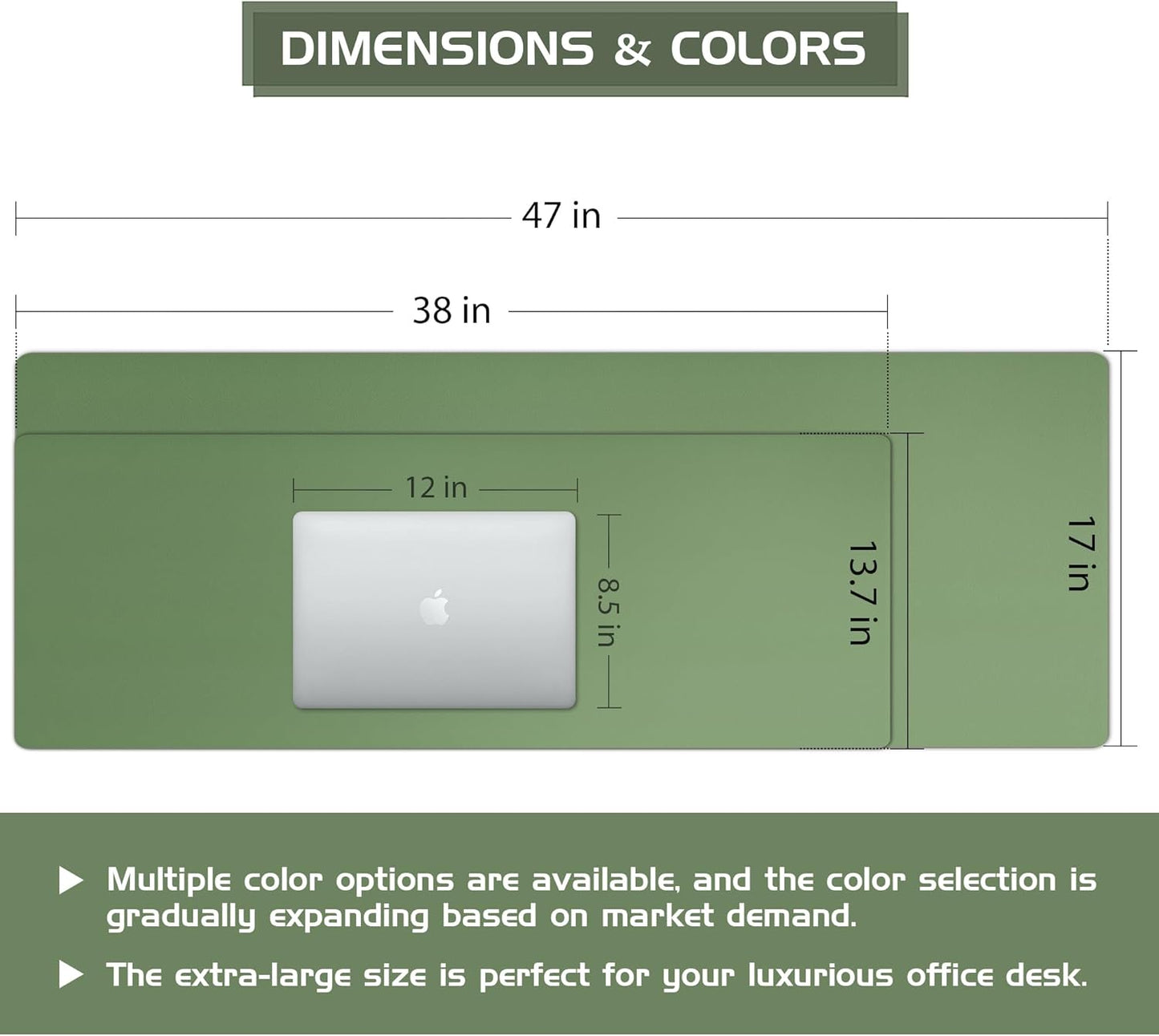 Aothia Leather Desk Pad Protector - Large Mouse Pad, Office Desk Mat, Non-Slip PU Leather Desk Blotter, Laptop Desk Pad, Waterproof Desk Writing Pad for Office and Home (Olive Green, 38" x 13.7")