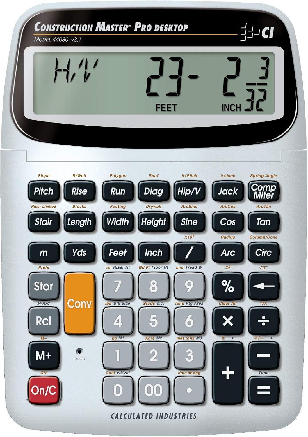 Calculated Industries 44080 Construction Master Pro-Desktop Advanced Construction Math Feet-Inch-Fraction Calculator & 4019 Material Estimator Calculator,Yellow