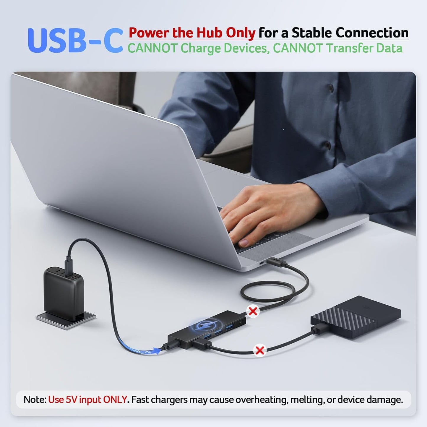 Acer USB Hub 4 Ports, Multiple USB 3.0 Hub, USBA Splitter for Laptop with Type C Power Port, Extender for A Port Laptop, PC, Desktop and More (0.7ft)