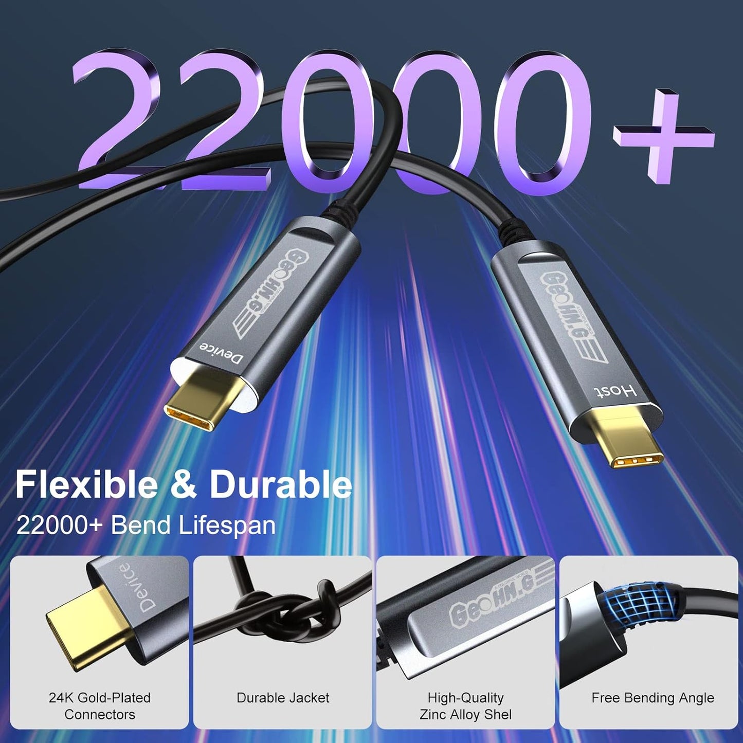 USB C to C Fiber Optic Extension Cable 20M/65FT, USB 3.2 10Gbps Long Distance Active Optical USB C GEN2 Cable for VR/AR, Quest2, Webcam, Camera, Mini PC and More - Grey