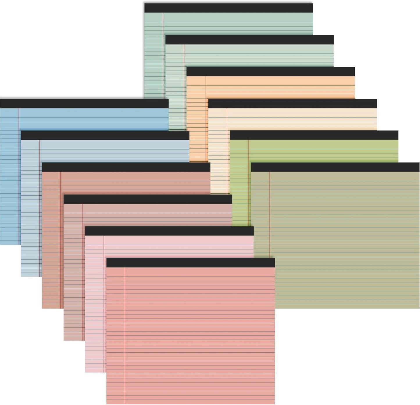 Lincia 12 Pcs 11" x 9.5" Legal Pads College Ruled Notepad Landscape Notebook Horizontal Lined Notebook 80 Gsm Assorted Colors Paper Pastel Writing Pads for School Office, 40 Sheet (Pastel Colors)