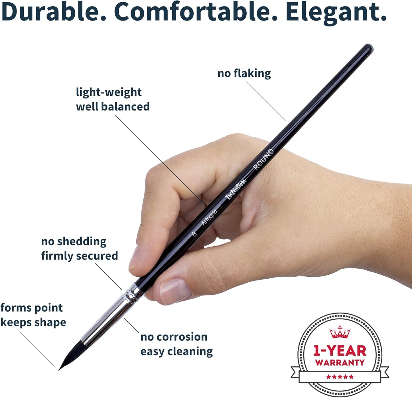 ARTEGRIA Watercolor Brush Set, 10 Professional Soft Synthetic Squirrel Paint Brushes, Including Pointed Rounds, Flats, Dagger, Oval Wash