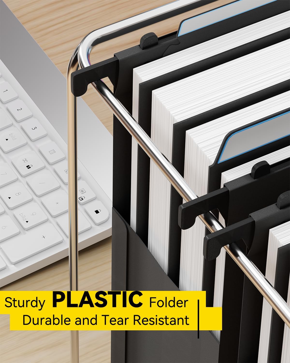 Ansook Plastic High Capacity Hanging File Folders,Heavy Duty 4”Expansion Accordian Pocket,Staggered Tabs with Movable Dividers, Extra Wide,Letter Size,Hanging Organizer for Filing Cabinet,6 Pack,Black