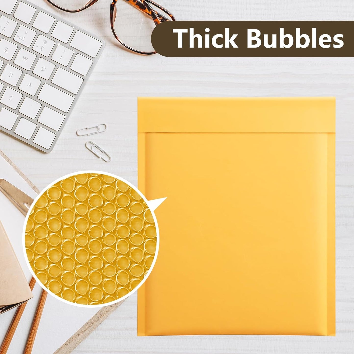 UCGOU Kraft Bubble Mailers 10.5x16 Inch 25 Pack Usable Size 10.5x15 Yellow Padded Envelopes #5 Large Mailing Packages Self Sealing Tear Resistant Boutique Bulk Mail Shipping Bags for Book and More