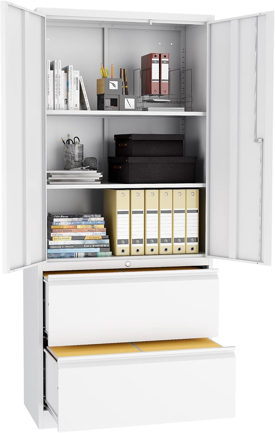 Metal Steel Storage Cabinets with Lockable Drawers and Doors Lateral File Cabinets Steel Metal Filing Lockers for Home Office Hanging Files Letter/Legal/F4/A4 Size