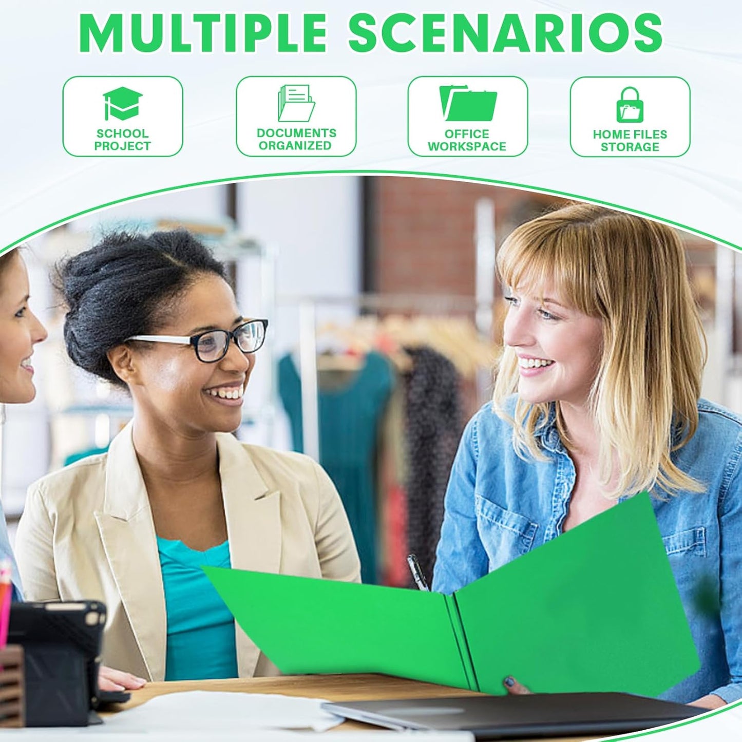 Two Pocket Folders, RAZCC 75 Pack Two Pocket Folders with Prongs, 3 Prong Folders Fit Letter Size Paper, Pocket File Folders for School Office Home Business, Green