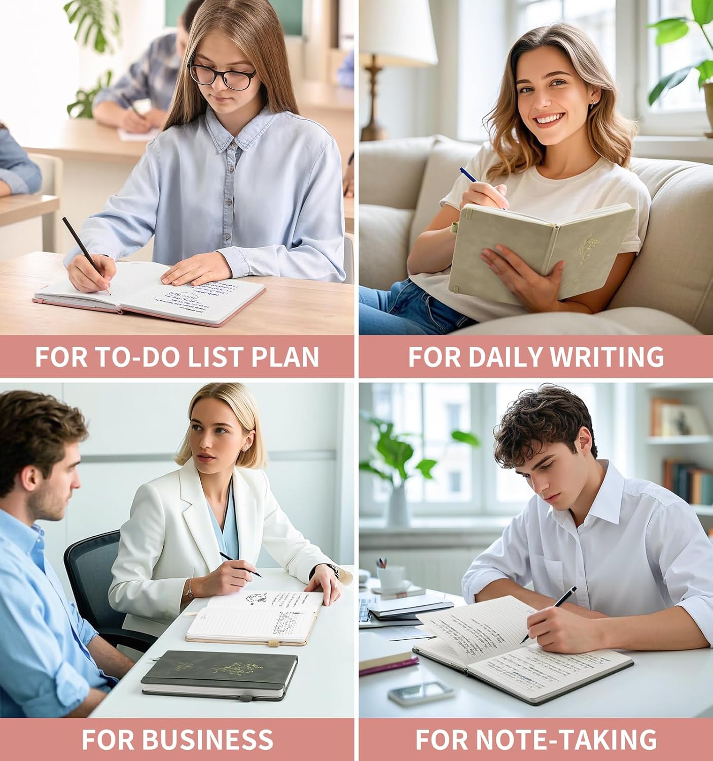 Lined Journal Notebook For Women, 200 Pages A5 Hardcover Leather Journals For Writing College Ruled Notebook For Work School Note Taking Business Diary Notepad 5.7‘' X 8.3''-Pink