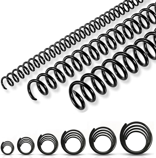 150 Pack Spiral Binding Coils, 4:1 Pitch Plastic Binding Coils Kit, 6 Different Sizes Spiral Coils for Binding 1/4", 5/16", 3/8", 1/2", 5/8", 3/4", Black Binding Spirals