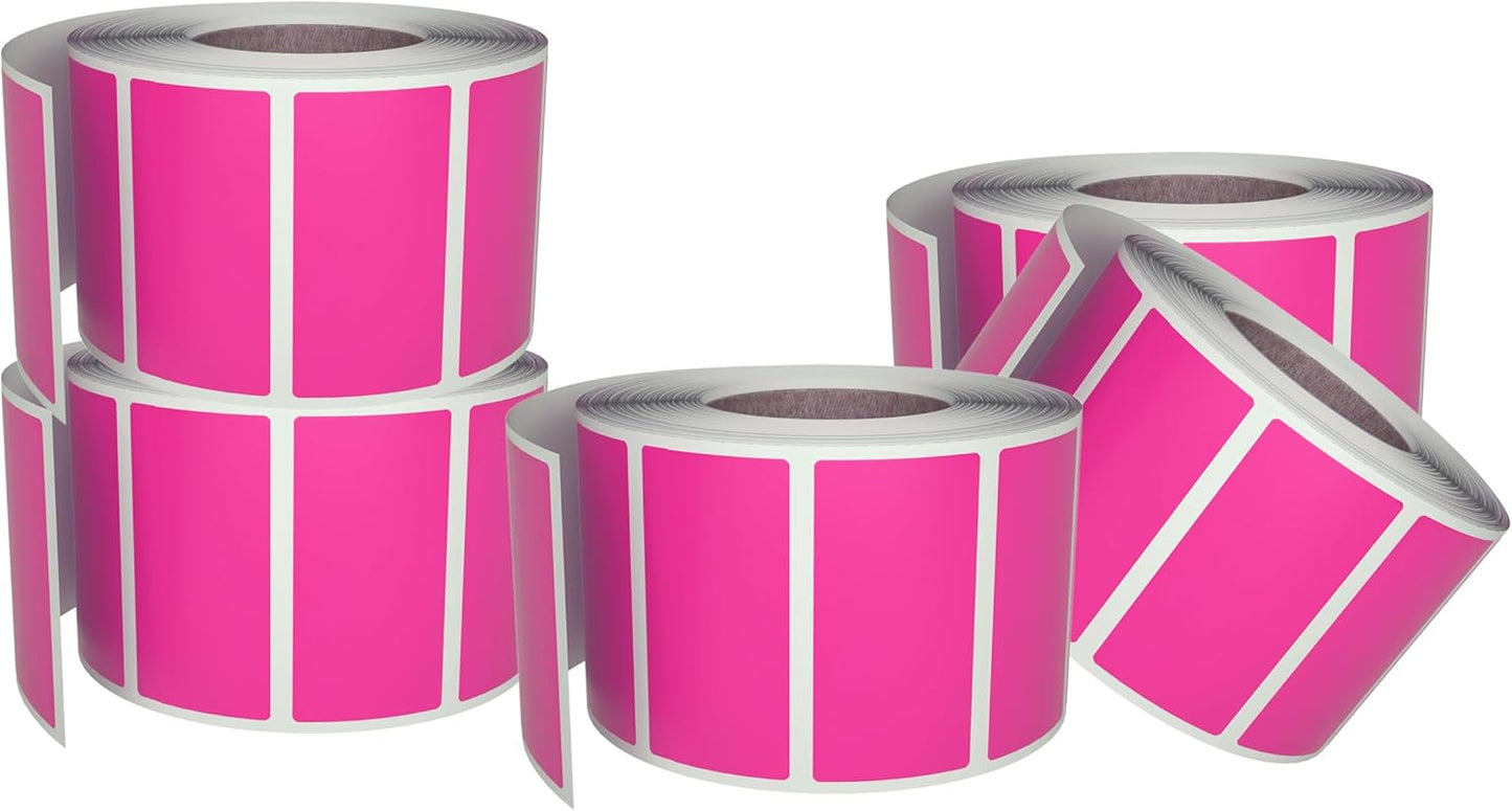Pink Sticker Label Rolls 1.57 x 0.75 inch, 5 Rolls- 2500-Pack, Rectangular Easy Write Labels 40mmx19mm by Royal Green