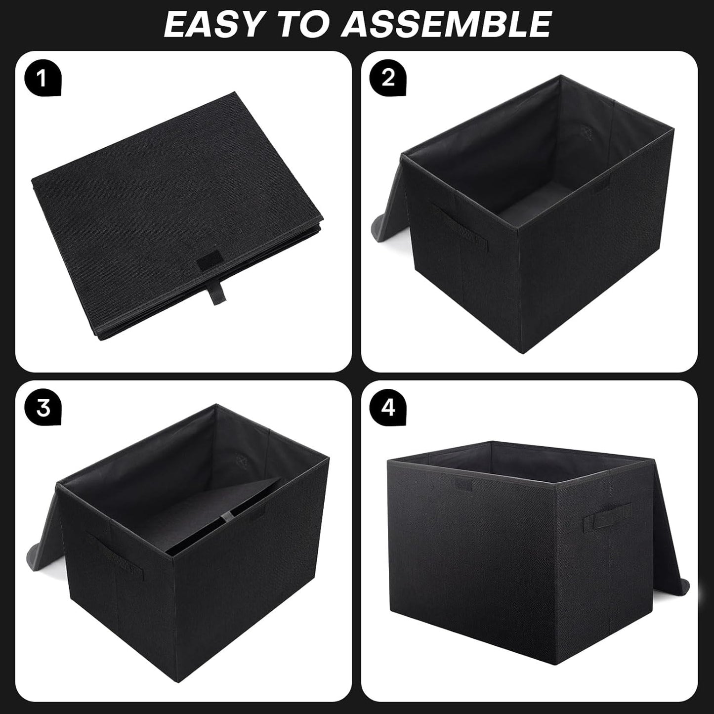 Large 17" 42 Quarts Collapsible Stackable Storage Bins with Lids [3-Pack] Foldable Fabric Linen Storage Boxes Cube, Closet Organizer Baskets with Label (16.7 x 12 x 12", Black)