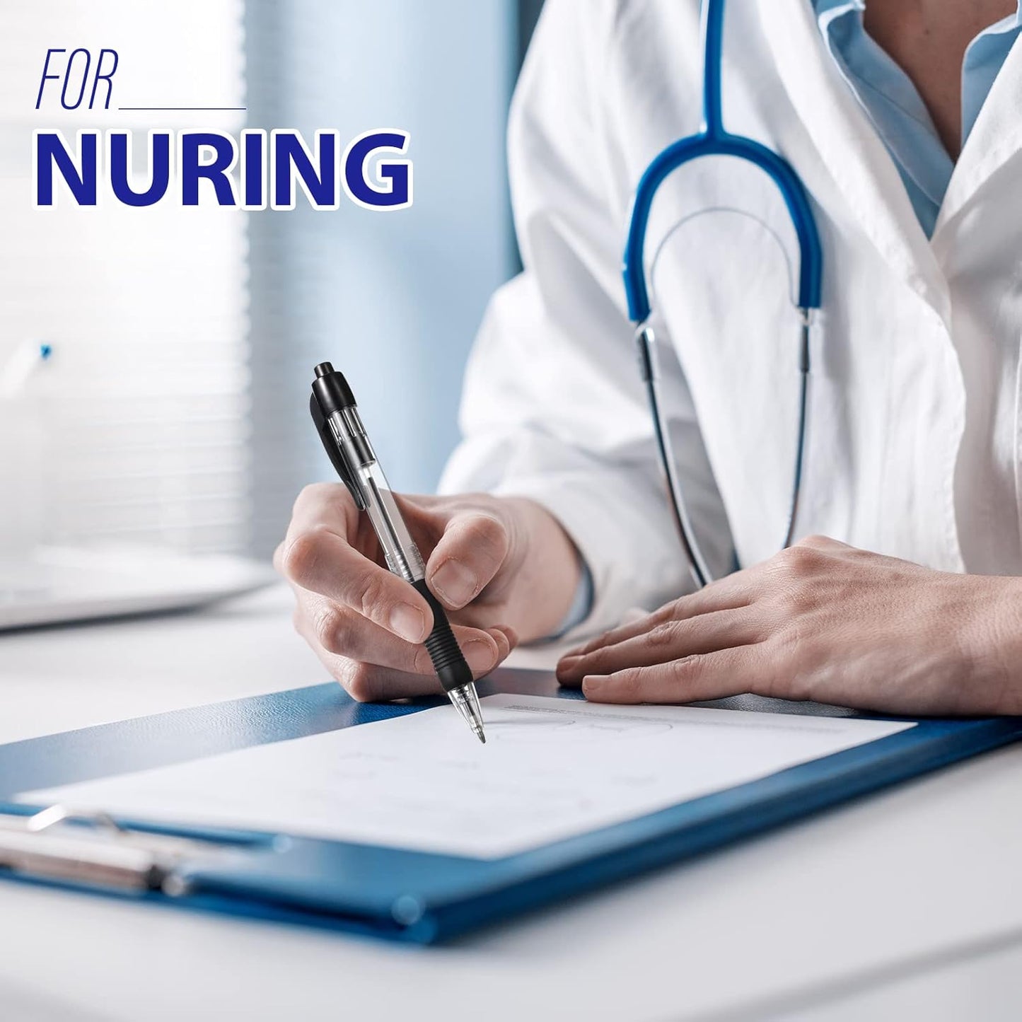 Fainne 200 Pack Retractable Ballpoint Pen 1.0 mm Medium Point Refillable Smooth Click Writing Pens With Grip for Work Journal Writing Office School Supplies(Black Ink)