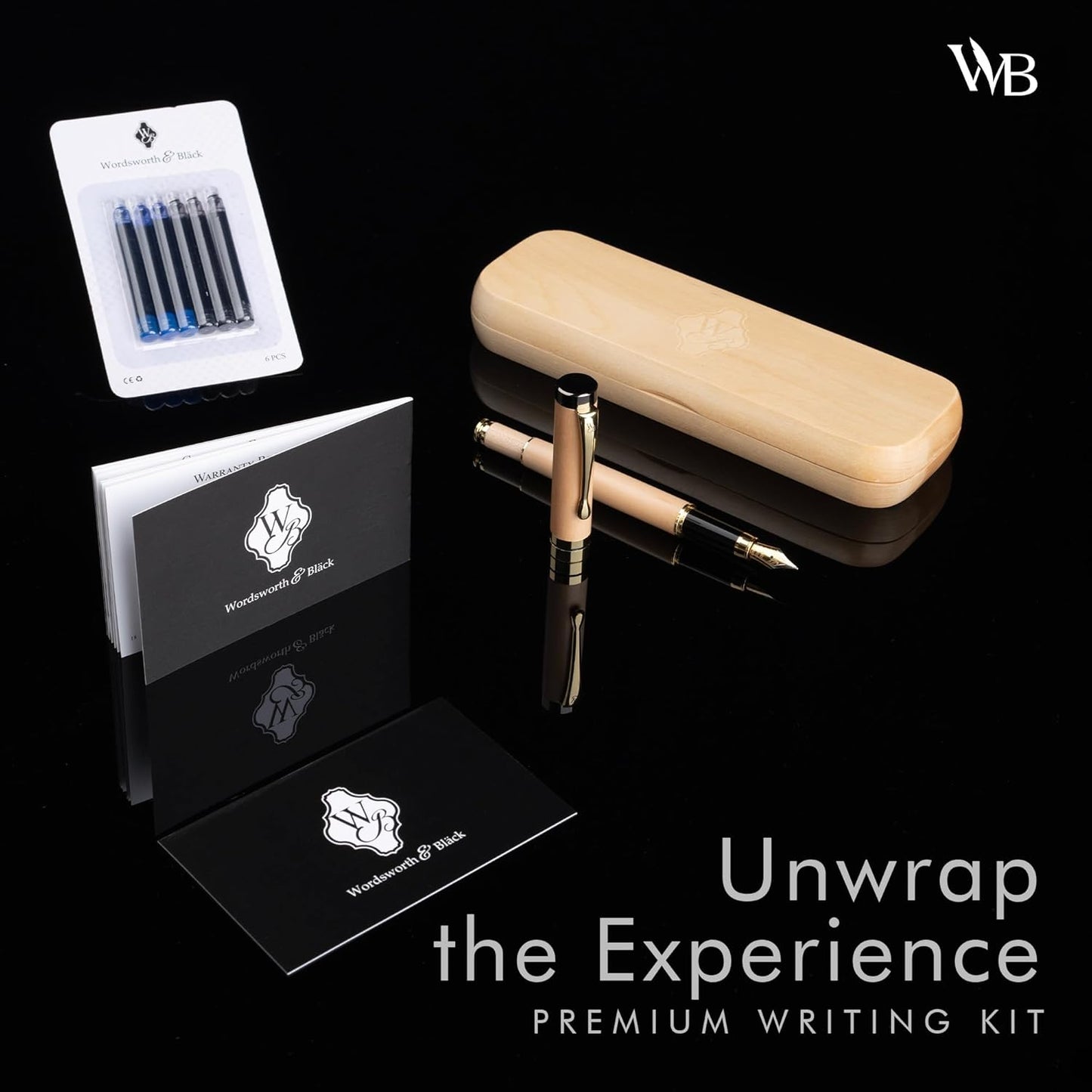 Wordsworth & Black Fountain Pen Set, Luxury Bamboo Wood - Extra Fine Nib, Gift Case; Includes 6 Ink Cartridges, Ink Refill Converter -Journaling, Calligraphy; Drawing, Smooth Writing [Maple Wood]