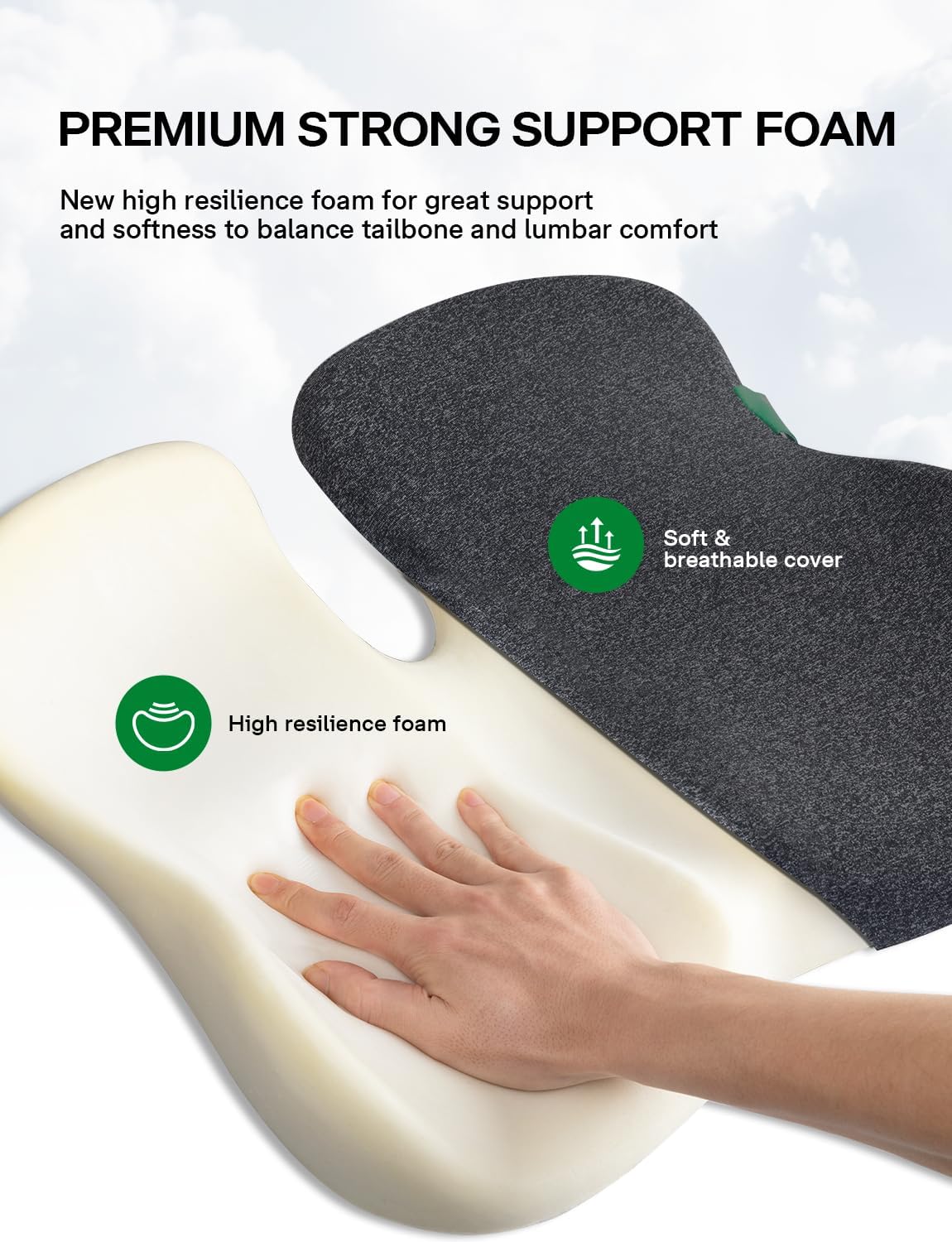 Seat Cushion, SC 100B Seat Cushions for Office Chairs, Car Seat, Wheelchair - Sciatica & Tailbone & Coccyx Pain Relief Pillow for Driver Sedentary People（Size:17 * 14.6 * 3.54 in-Black