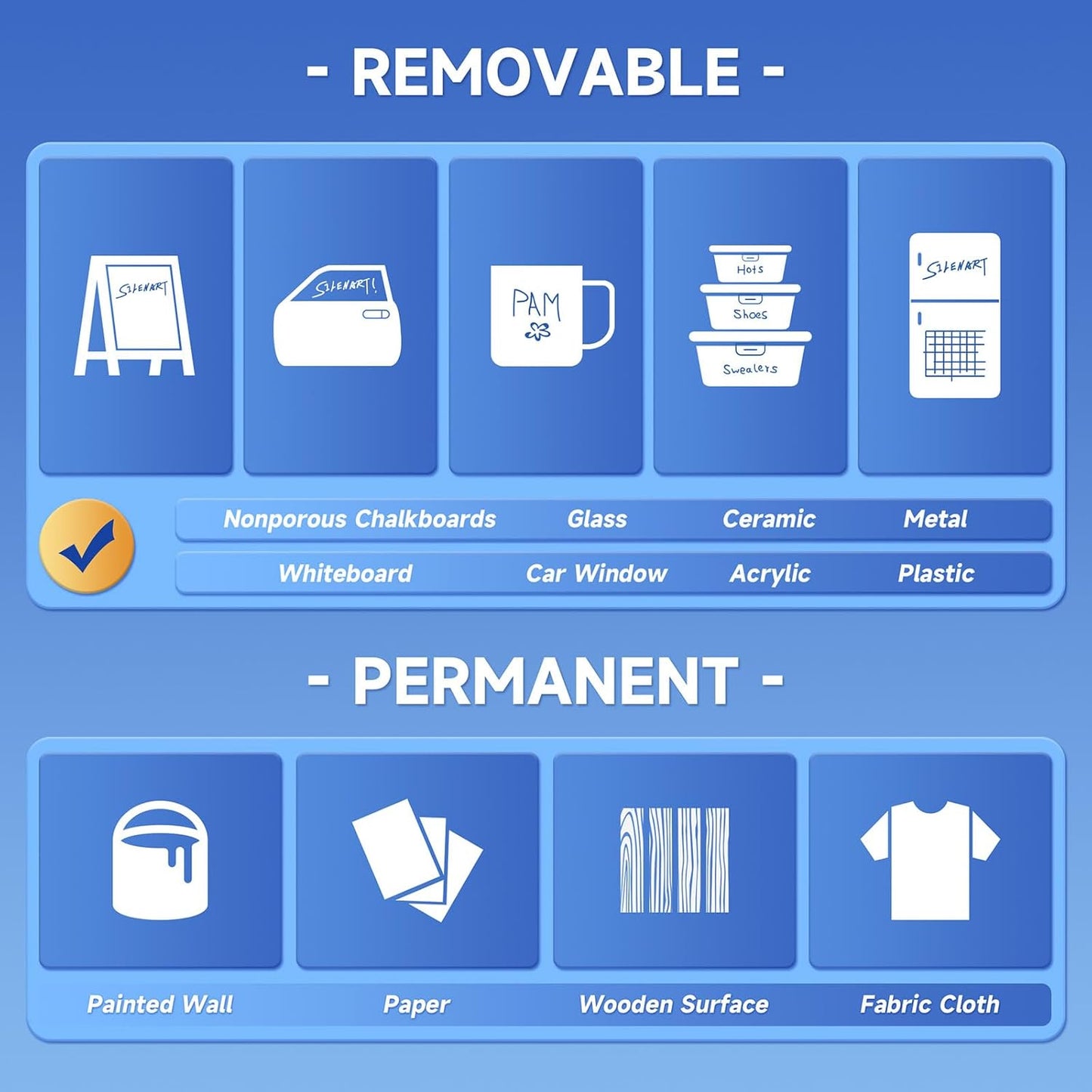 SILENART Chalk Markers for Blackboard - 24 Pack - 8 Neon & 8 Metallic & 8 Vintage Chalkboard Marker - Erasable Pen for Windows, Glass, Whiteboard and Dry Erase Board