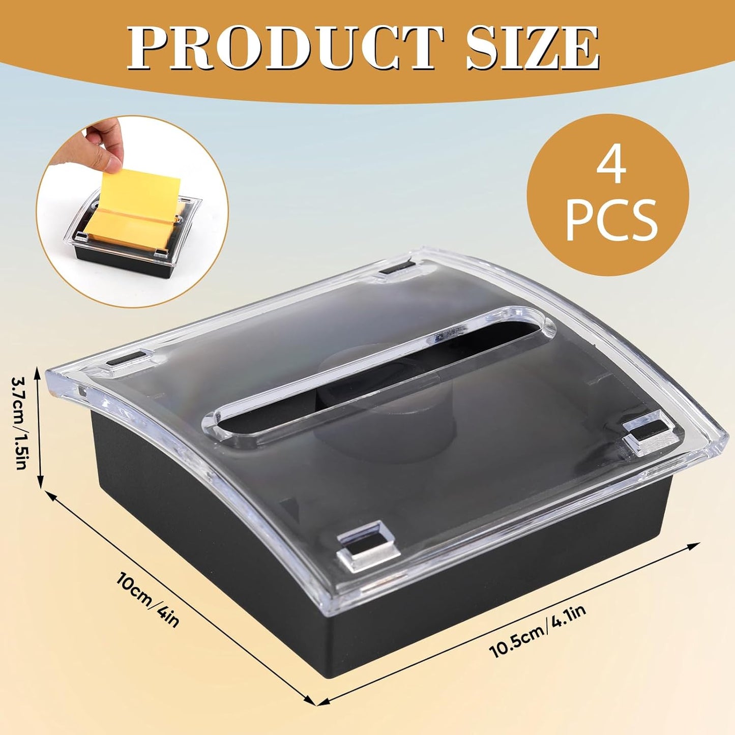 4 Pcs Pop Up Note Dispenser，Sticky Note Holder ，3 x 3 Inch，Clear Top and Black Base Sticky Notes Dispenser for School Office Home Store Classroom Desk Supplies