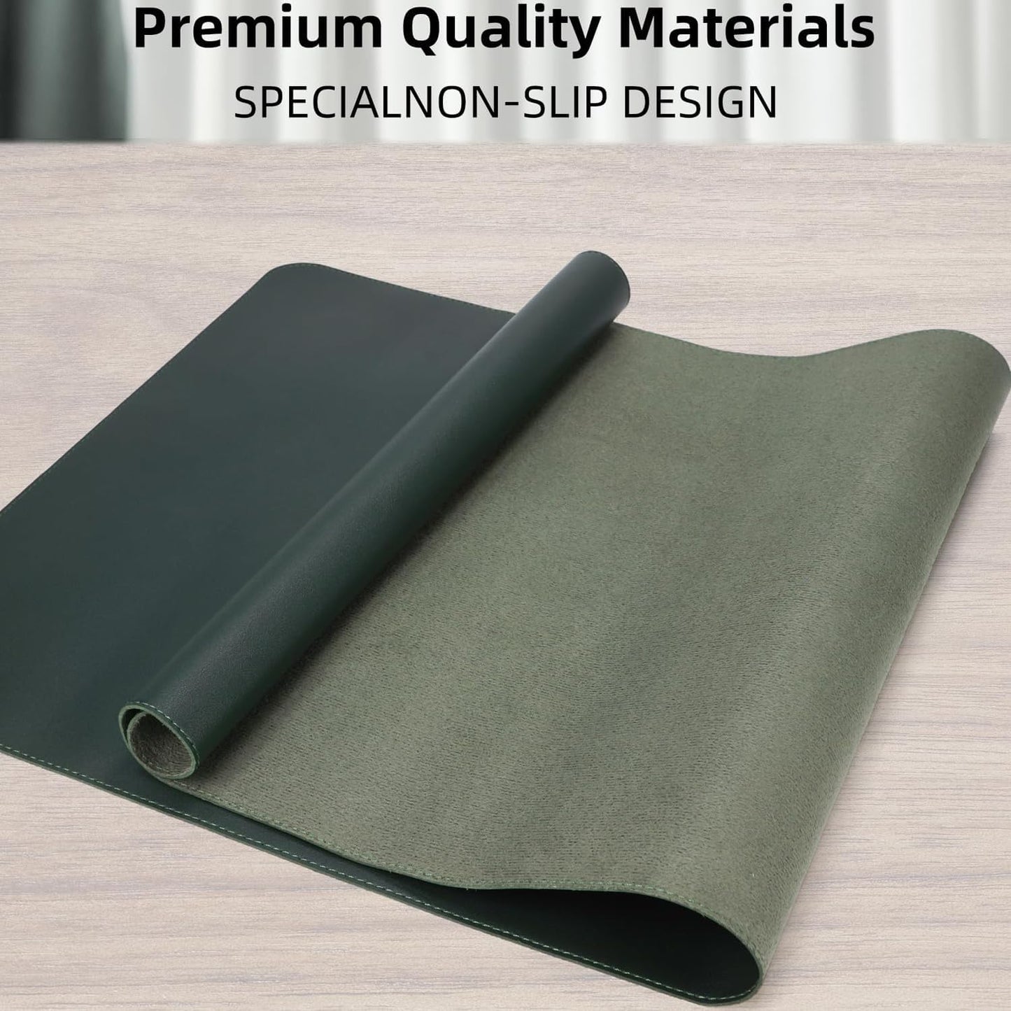 Leather Desk Pad Protector Large Mouse Pad, Stitched Locking Edge Laptop Computer Desk Mat Blotter, Non-Slip Waterproof Durable Writing Pad for Office and Home (Dark Green, 80 x 40cm)